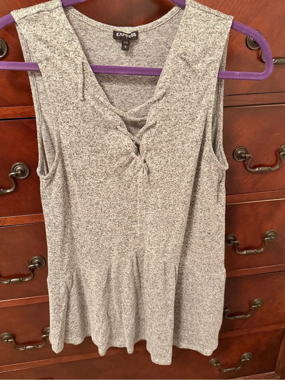 Express Heather Gray Sleeveless Twist-Front Peplum Tank